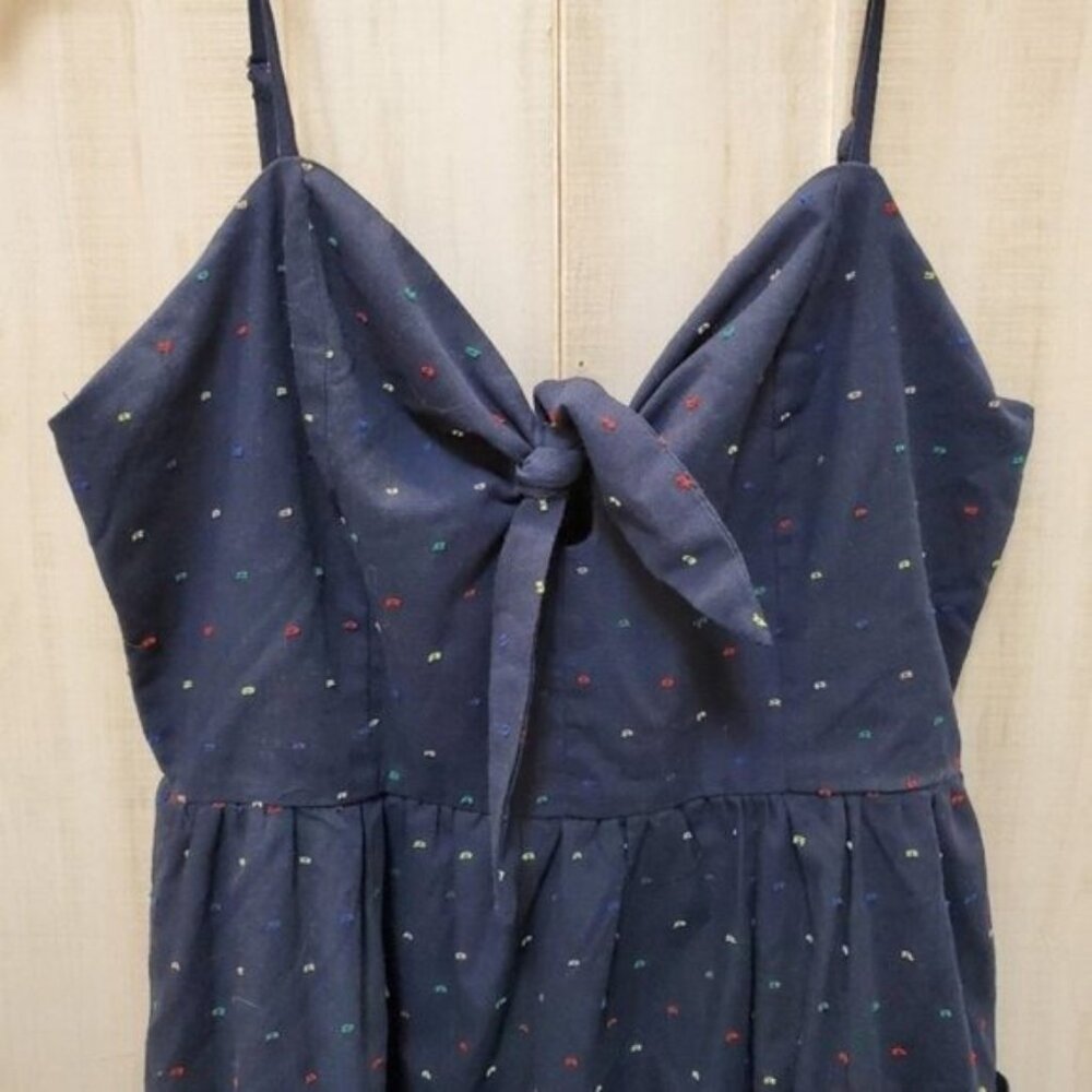 100% Cotton Tie Front Midi Dress Pockets Size M- EUC!